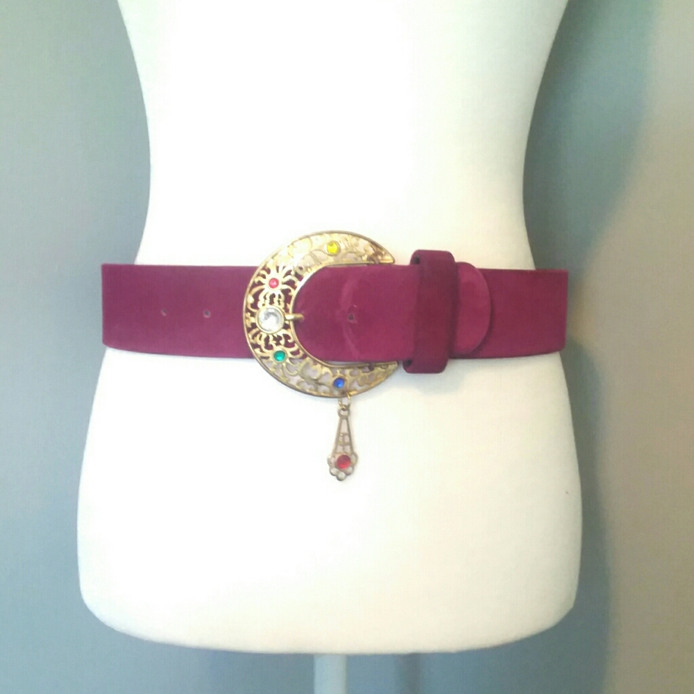 A.BROD Vintage Suede Belt Large Jewel Bu…